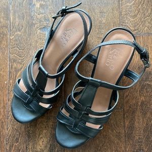 NWOT - Franco Sarto Marybeth Black Cork Wedge Platform Heel - 8.5M